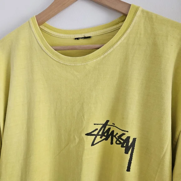 Vintage Stussy Shirt Mens 2XL Yellow Logo Streetwear Y2K - Picture 2 of 7